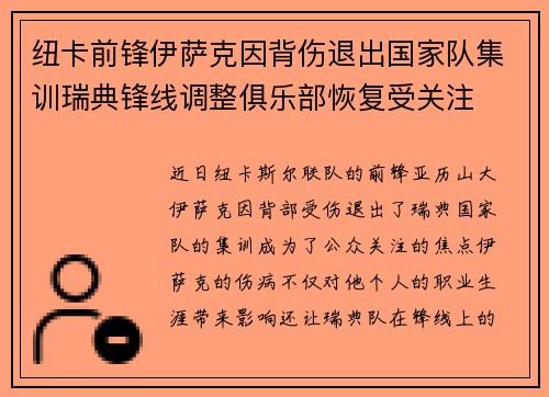 纽卡前锋伊萨克因背伤退出国家队集训瑞典锋线调整俱乐部恢复受关注
